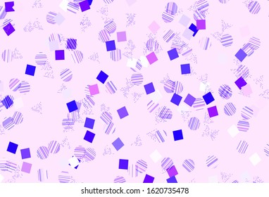 Light Purple, Pink vector template with crystals, circles, squares. Decorative design in abstract style with lines, dots, cubes. Pattern for websites.