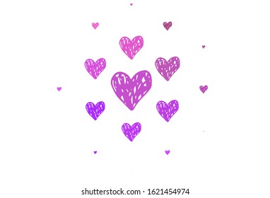 Light Purple, Pink vector template with doodle hearts. Illustration with shapes of gradient hearts on blur backdrop. Design for celebrating of Valentine Day.