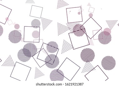 Light Purple, Pink vector template with crystals, circles, squares. Decorative design in abstract style with lines, dots, cubes. Pattern for booklets, leaflets