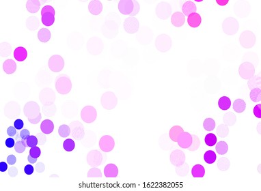Light Purple, Pink vector template with circles. Glitter abstract illustration with blurred drops of rain. Pattern for futuristic ad, booklets.