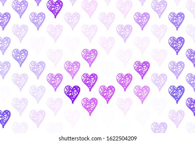 Light Purple, Pink vector template with doodle hearts. Shining illustration with hearts on abstract template. Design for a business advert of anniversary.