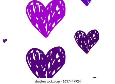Light Purple, Pink vector template with doodle hearts. Decorative design with hearts in simple style . Pattern for carnival, festival romantic leaflets.