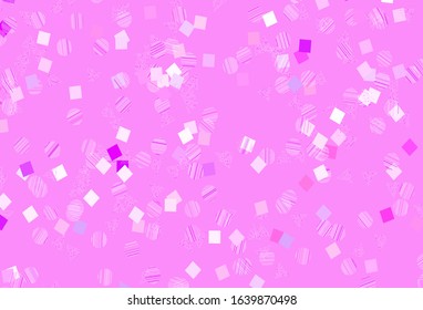 Light Purple, Pink vector template with crystals, circles, squares. Abstract illustration with colorful dots, lines, cubes. Best design for poster, banner.