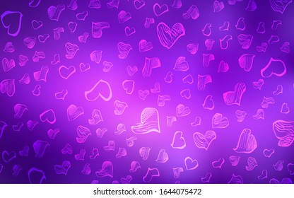 Light Purple, Pink vector template with doodle hearts. Hearts on blurred abstract background with colorful gradient. Design for ad, poster, banner of Valentine Day.