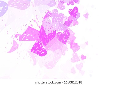 Light Purple, Pink vector template with doodle hearts. Illustration with shapes of gradient hearts on blur backdrop. Design for celebrating of Valentine Day.