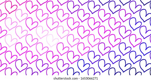 Light Purple, Pink vector template with doodle hearts. Illustration with hearts in love concept for valentine's day. Pattern for marriage gifts, congratulations.
