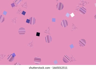 Light Purple, Pink vector template with crystals, circles, squares. Abstract illustration with colorful dots, lines, cubes. Pattern for commercials.
