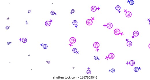 Light Purple, Pink vector template with businesswoman signs. Colorful illustration with gradient feminism shapes. Best design to show the power of women.