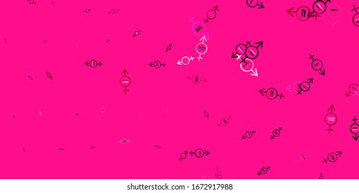 Planta vectorial rosa y púrpura clara con signos de mujer de negocios. Ilustración colorida con formas de feminismo degradado. Diseño elegante para tapizados.