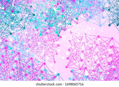 Light Purple, Pink vector template with artificial intelligence structure. Colored AI structure with gradient lines and dots. Smart design for promotion of bid data.