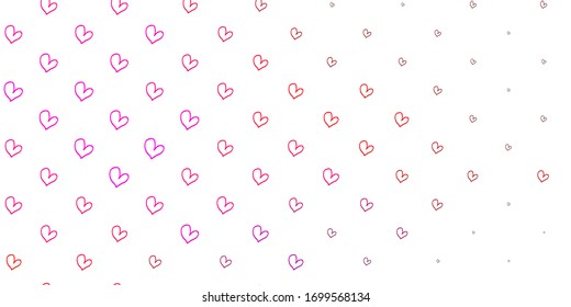 Light Purple, Pink vector template with doodle hearts. Glitter abstract illustration with colorful hearts in romantic style. Design for ad, poster, banner of Valentine Day.