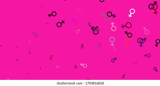 Light Purple, Pink vector template with businesswoman signs. Colorful feminism symbols with a gradient in modern style. Elegant design for wallpapers.