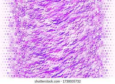 Púrpura claro, plantilla de vector rosa con círculos, líneas. Diseño decorativo de estilo abstracto con burbujas y líneas. Diseño para afiches, banner de sitios web.