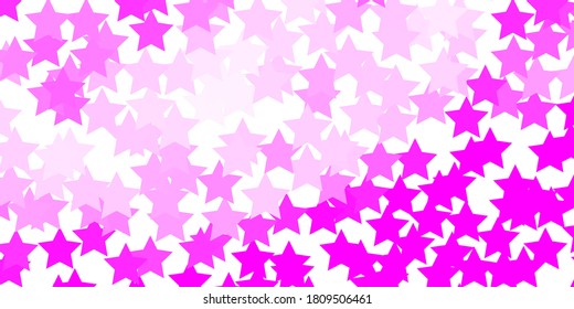 Light Purple, Pink vector template with neon stars. Shining colorful illustration with small and big stars. Pattern for websites, landing pages.