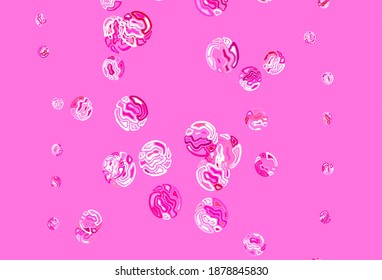 Light Purple, Pink vector template with circles. Glitter abstract illustration with blurred drops of rain. Pattern for futuristic ad, booklets.