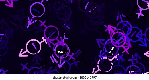 Light Purple, Pink vector template with businesswoman signs. Colorful feminism symbols with a gradient in modern style. Elegant design for wallpapers.