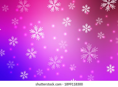 Light Purple, Pink vector template with ice snowflakes, stars. Gradient colorful illustration with snow in christmas style. Base part for New Year leaflets.