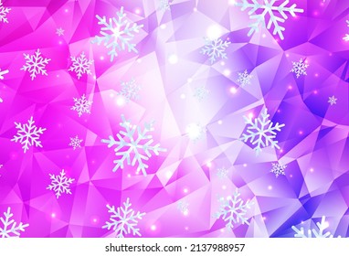 Light Purple, Pink vector template with ice snowflakes, stars. Shining colorful illustration with gradient snow forms. Design for New Year ad, booklets.