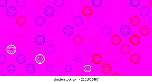 Light Purple, Pink vector template with esoteric signs. Colorful vintage illustration with gradient alchemy shapes. Background for esoteric, mystic designs.