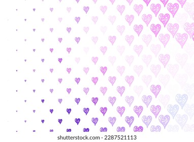 Light Purple, Pink vector template with doodle hearts. Illustration with shapes of gradient hearts on blur backdrop. Pattern for valentine's ad, booklets.