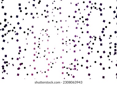 Púrpura claro, plantilla de vector rosa con cristales, círculos, cuadrados. Ilustración con un conjunto de círculos coloridos, triángulos, cuadrados. Plantilla moderna para su página de inicio.