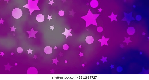 Light Purple, Pink vector template with circles, stars. Abstract design in gradient style with bubbles, stars. Design for textile, fabric, wallpapers.