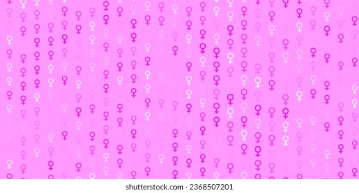 Mapa de vector rosa, púrpura claro con señales de empresaria. Ilustración con signos de fuerza y poder de las mujeres. Diseño para el Día Internacional de la Mujer.