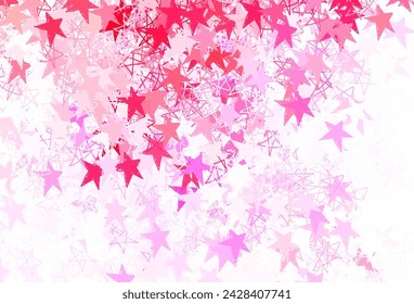 Púrpura claro, plantilla de vector rosa con estrellas del cielo. Ilustración decorativa brillante con estrellas en plantilla abstracta. Plantilla para fondos cósmicos.