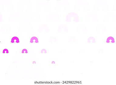 Púrpura claro, plantilla de vector rosa con signos de arco iris. Ilustración decorativa con arco iris, formas de nubes. Diseño simple para colorear libros.