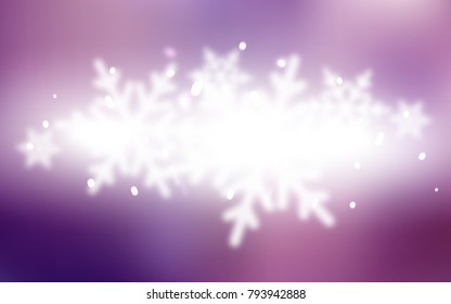 Light Purple, Pink vector template with ice snowflakes. Blurred decorative design in xmas style with snow. The template can be used as a new year background.