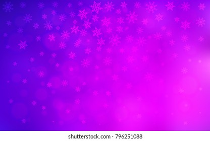 Light Purple, Pink vector template with ice snowflakes. Shining colored illustration with snow in christmas style. New year design for your business advert.