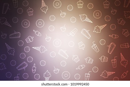 Light Purple, Pink vector texture with sweets, candies. Beautiful colored illustration with candies in doodle style. Template of children's food in cafe.