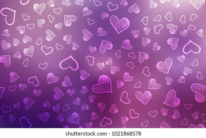 Light Purple, Pink vector texture with lovely hearts. Hearts on blurred abstract background with colorful gradient. Pattern for marriage gifts, congratulations.