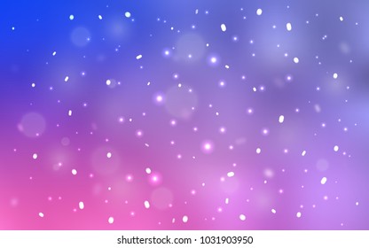 Light Purple, Pink vector texture with colored snowflakes. Blurred decorative design in xmas style with snow. The pattern can be used for new year leaflets.