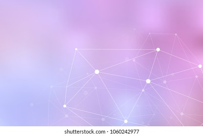 Light Purple, Pink vector texture with disks, lines. Glitter abstract illustration with connection of triangle structure. Completely new template for your brand book.