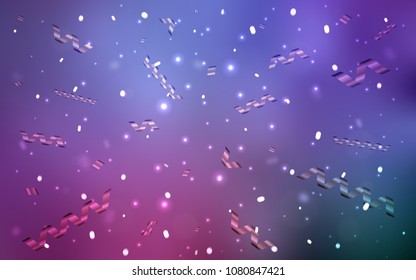 Light Purple, Pink vector texture with birthday confetti. Modern geometrical abstract illustration with carnival ribbons. New design for ad, poster, banner of your Party.