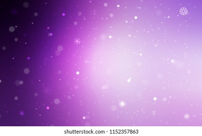 Light Purple, Pink vector texture with colored snowflakes. Blurred decorative design in xmas style with snow. The pattern can be used for year new  websites.