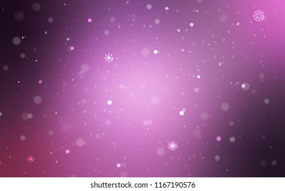 Light Purple, Pink vector texture with colored snowflakes. Glitter abstract illustration with crystals of ice. The template can be used as a new year background.