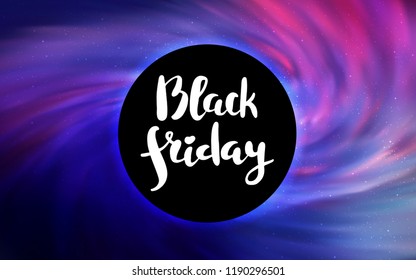 Light Purple, Pink vector texture with a black hole, galaxy. Decorative design in space style with a black hole. Black Friday design for ads, commercials.