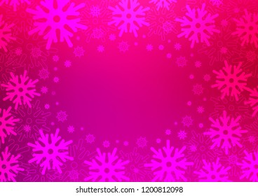 Light Purple, Pink vector texture with colored snowflakes. Snow on blurred abstract background with gradient. New year design for your business advert.
