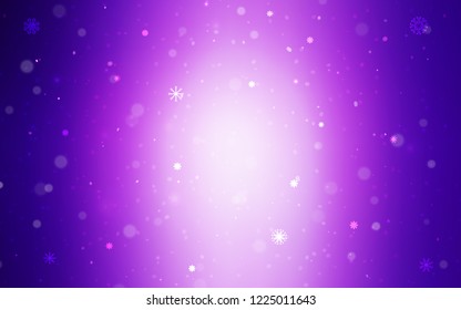Light Purple, Pink vector texture with colored snowflakes. Blurred decorative design in xmas style with snow. The pattern can be used for year new  websites.