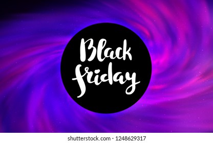 Light Purple, Pink vector texture with a black hole, galaxy. Decorative design in space style with a black hole. Template for Black Friday sales.