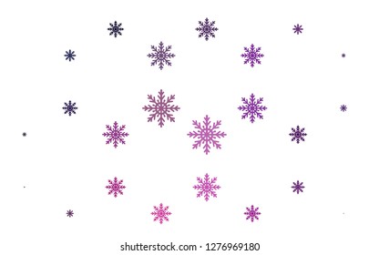 Light Purple, Pink vector texture with colored snowflakes. Snow on blurred abstract background with gradient. The pattern can be used for year new  websites.