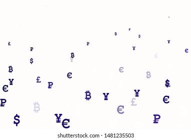 Light Purple, Pink vector texture with colored currency signs. Blurred design in simple style with symbols of currency. Pattern for bank ads, posters, banners.