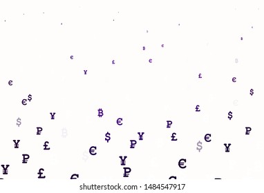 Light Purple, Pink vector texture with colored currency signs. Modern abstract illustration with symbols of digital money. Template for ads of currency markets, bank loans.