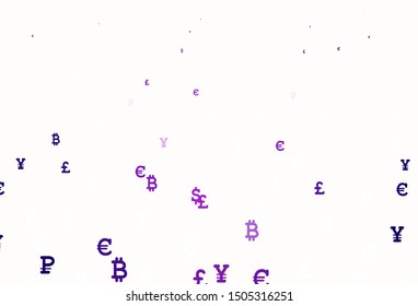 Light Purple, Pink vector texture with colored currency signs. Blurred design in simple style with symbols of currency. Design for ad, poster, banner of money making.