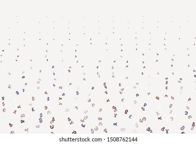 Light Purple, Pink vector texture with colored currency signs. Blurred design in simple style with symbols of currency. Pattern for bank ads, posters, banners.