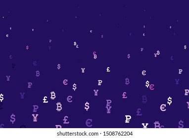 Light Purple, Pink vector texture with colored currency signs. Blurred design in simple style with symbols of currency. Pattern for financial, investment websites.