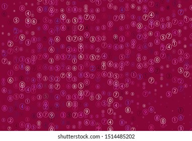 Light Purple, Pink vector texture with mathematic symbols. Illustration with Numeral symbols on abstract template. Template for landing page of typography.