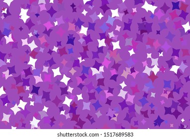 Light Purple, Pink vector texture with beautiful stars. Decorative shining illustration with stars on abstract template. Pattern for astrology websites.